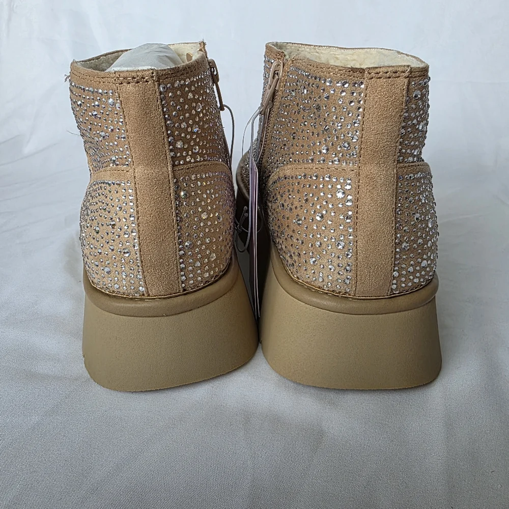 Beige Missy Boots Bling Platform Booties Memory Foam Rhinestone  Wild Fable